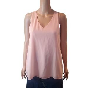 Alya Size M Bubblegum Pink Pleated Back Lined Chiffon V Neck Tank Flowy Fairy
